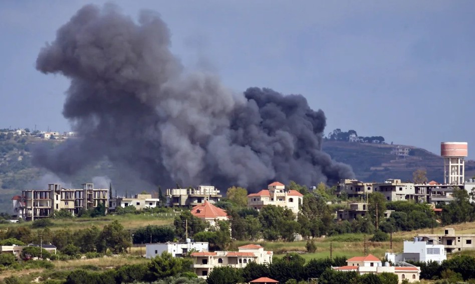 Smoke clouds over a village