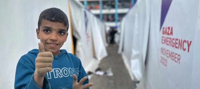 We're the only charity delivering 3x3 metre fire-resistant and waterproof tents in 29 UN sheltered schools. 