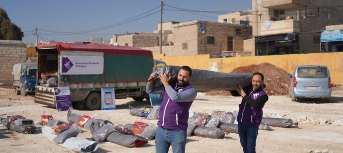 Tents being transported before they're set up. 