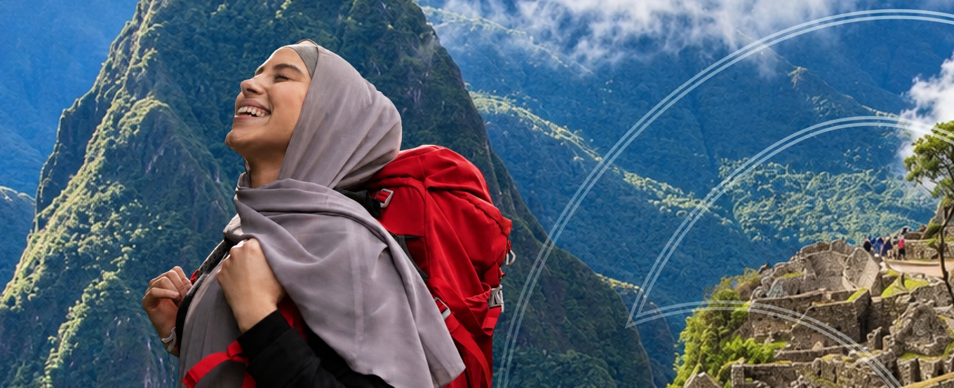 Charity trekkers arriving at Machu Picchu in Peru on a Human Appeal orphan sponsorship challenge.