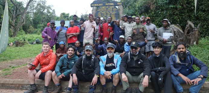 Challenge-goers at the Lemosho gate, the start of the Lemosho route up Kilimanjaro